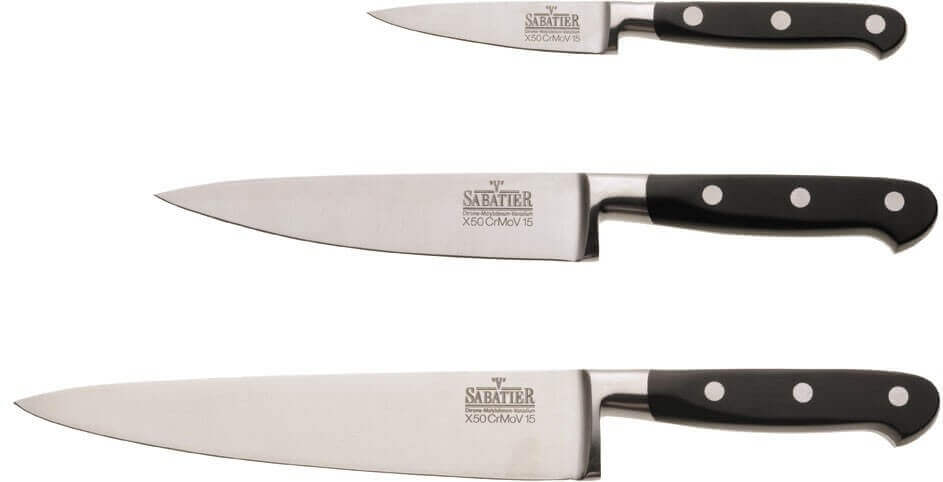Ensemble de 3 couteaux V. Sabatier : Office 8,5cm + Universel 15cm + Chef 20cm