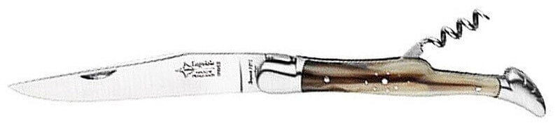 Couteau Laguiole Arbalète G.David manche façon corne blonde 12cm avec tire bouchon intégré