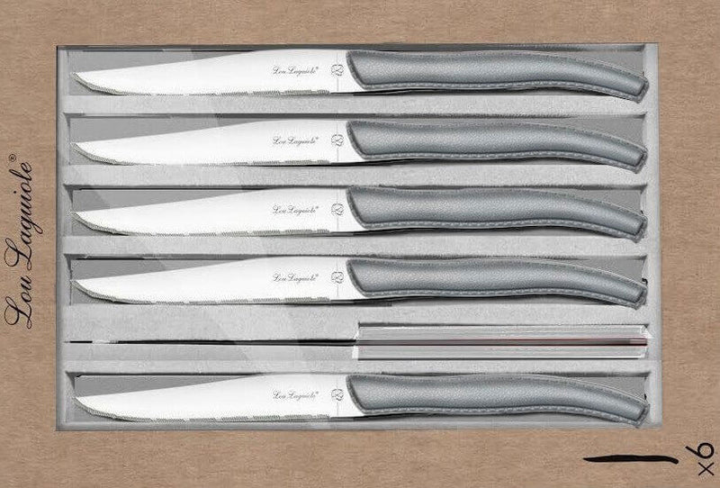 Coffret 6 couteaux à steak dentelés LOU LAGUIOLE Sky manches gris