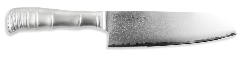 Couteau santoku japonais Tamahagane Bamboo Kyoto lame 17.5cm acier Damas VG5