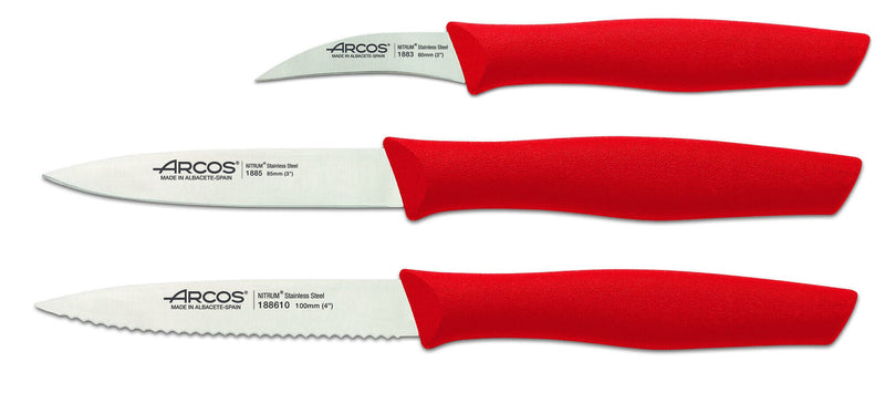 Set 3 couteaux à légumes Arcos Nova lames acier NITRUM manche rouge