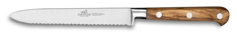 Couteau universel SABATIER Provençao 100% forgé dentelé 12cm en olivier