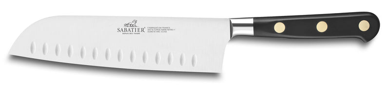 Couteau santoku SABATIER Idéal Inox 100% forgé rivets laiton alvéolé 18cm