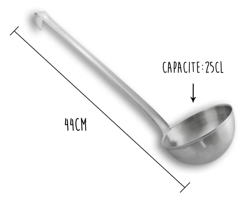 Louche acier inox 18/10 monobloc professionnelle 44cm capacité 25cl Matfer