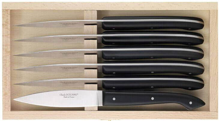 Coffret 6 couteaux à steak C. DOZORME Capucin lames lisses manches noirs