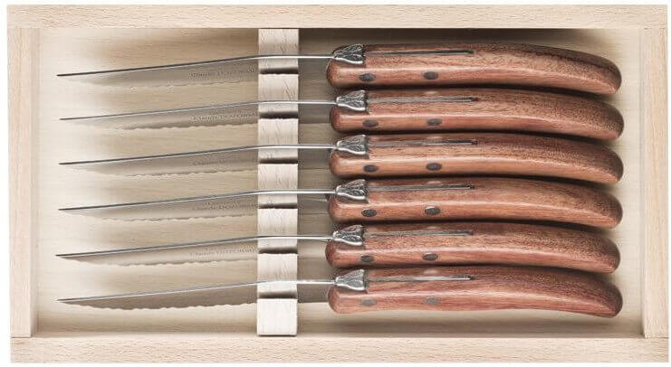 Coffret 6 couteaux à steak Laguiole C. DOZORME lames dentelées manches bubinga