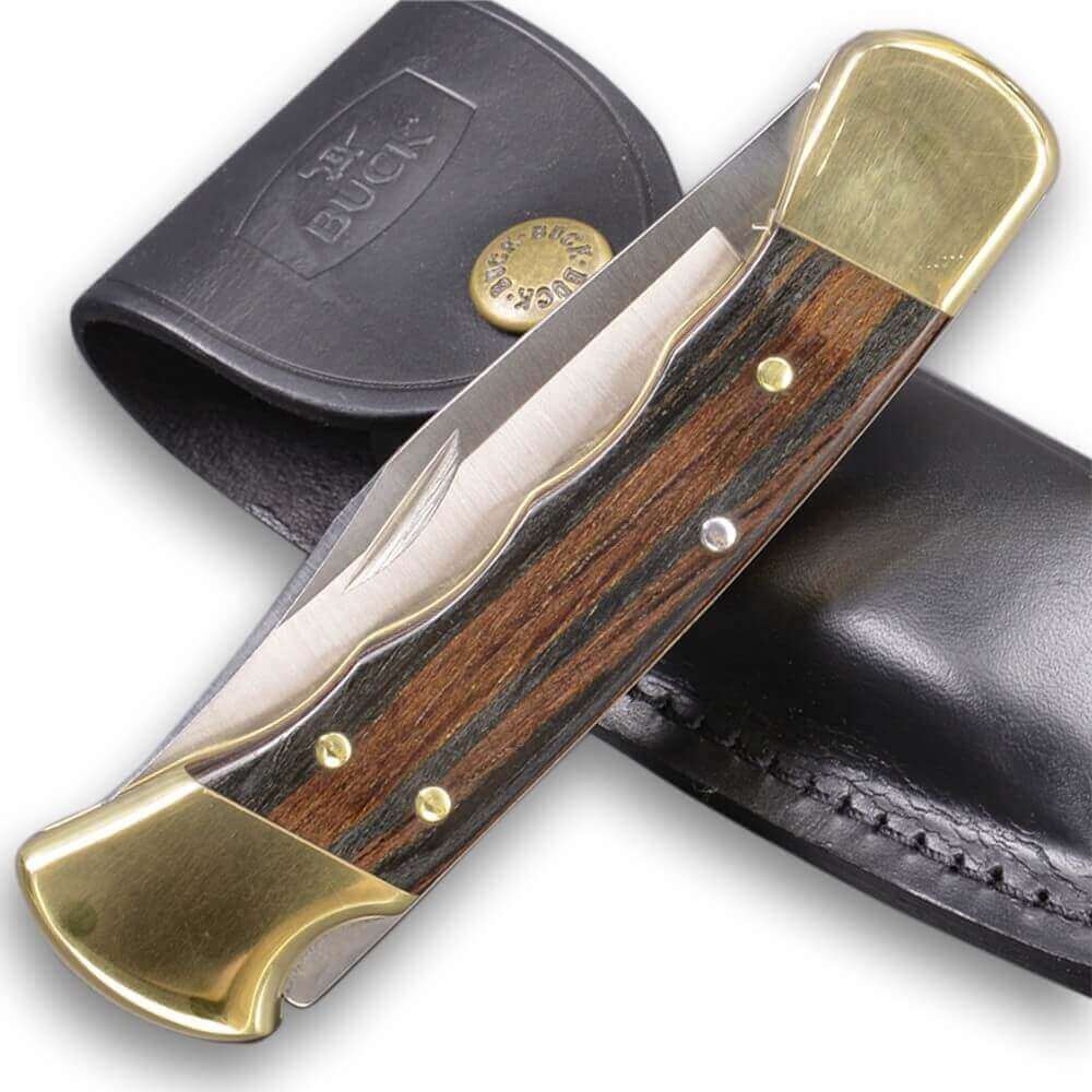 Couteau pliant BUCK 112FG Ranger manche 11cm empreintes doigts + étui cuir
