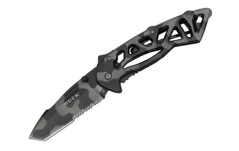 Couteau pliant BUCK BONES n°870CMX semi-dentelé camouflage 11,5cm