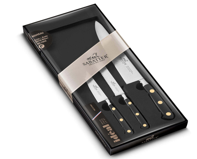 Coffret 3 couteaux SABATIER Idéal Laiton 100% forgé et français