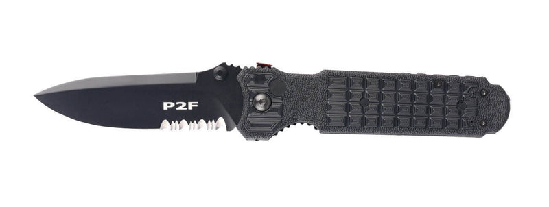 Couteau pliant FOX 1446 Predator 2F à dents manche 12cm forprène noir