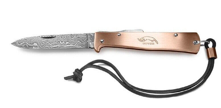 Couteau pliant OTTER Mercator acier damas 256 couches manche cuivre 11cm