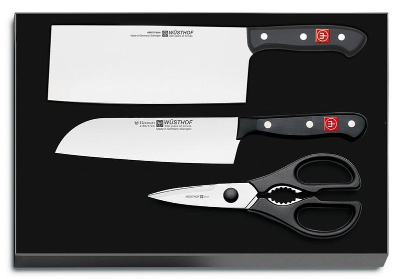 Coffret 3 pièces Wusthof Gourmet couteau de chef chinois + santoku + ciseaux