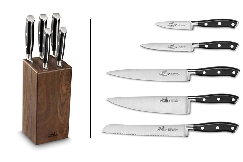 Bloc en noyer SABATIER International Ysis 5 couteaux de cuisine