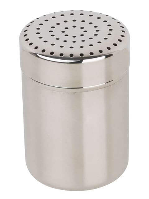 Saupoudreuse tout acier inox à couvercle perforé