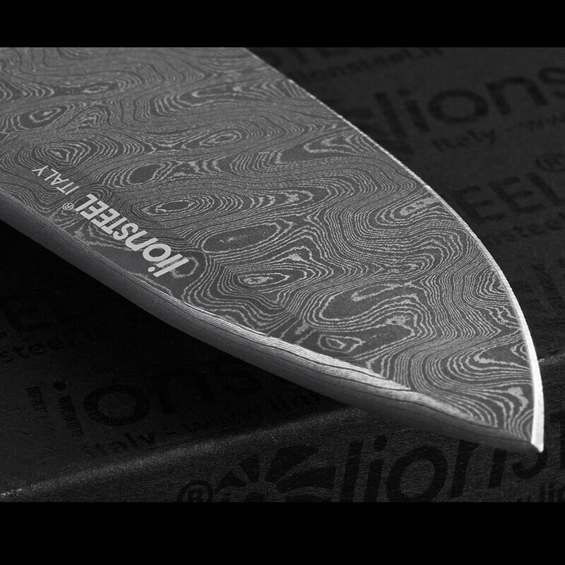 Couteau pliant LionSteel ROK damas manche titanium bleu 11cm
