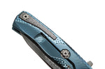 Couteau pliant LionSteel ROK damas manche titanium bleu 11cm