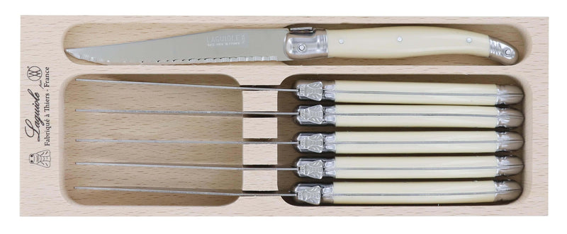 Coffret de 6 couteaux à steak microdentés Laguiole par André Verdier - Ivoire