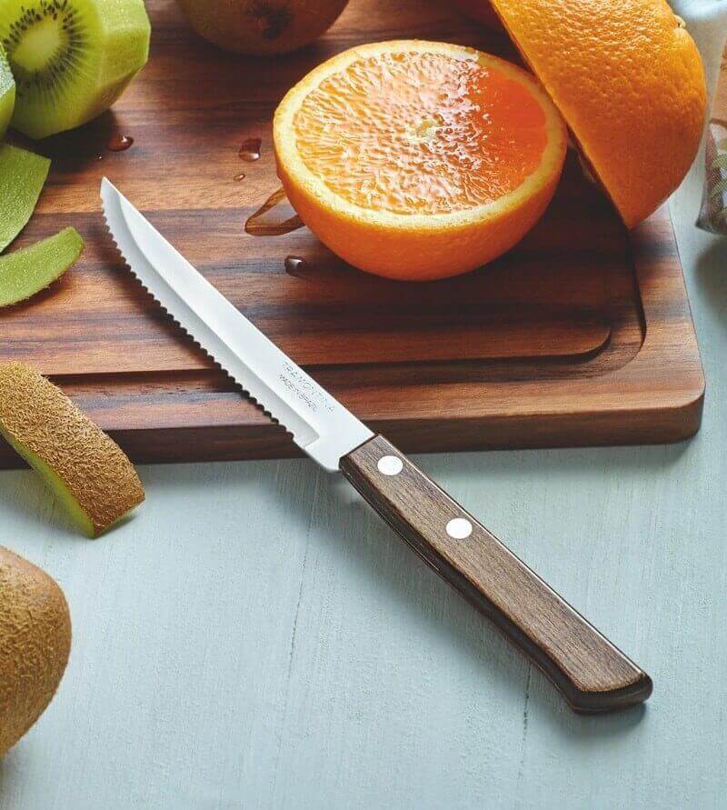 Set de 6 couteaux à steak Tramontina lame crantée 11cm manche marron