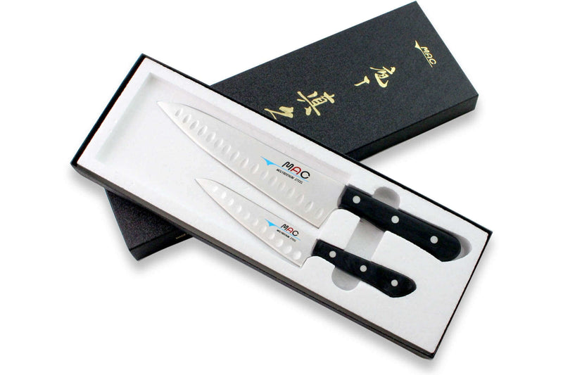 Coffret 2 couteaux japonais MAC Chef alvéolés : Universel 13cm + Chef 20cm
