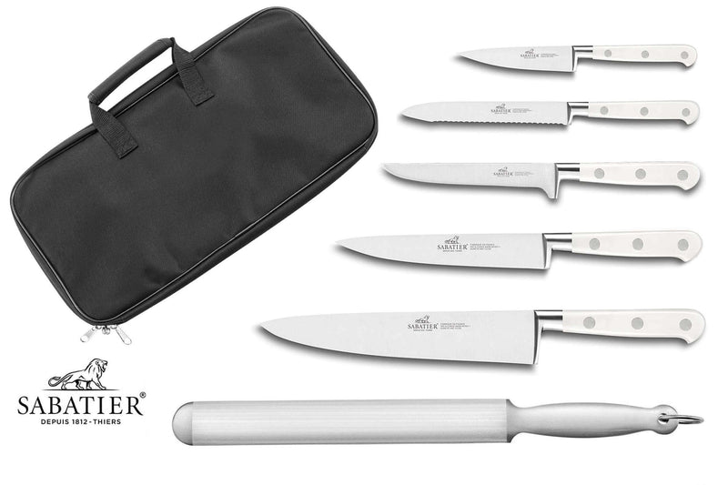 Mallette cuisine Sabatier Toque Blanche 5 couteaux fabrication française + 1 fusil