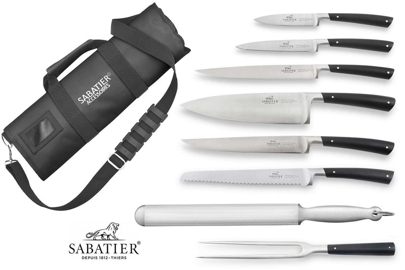 Mallette cuisinier Sabatier Edonist 6 couteaux fabrication française + 1 fourchette + 1 fusil