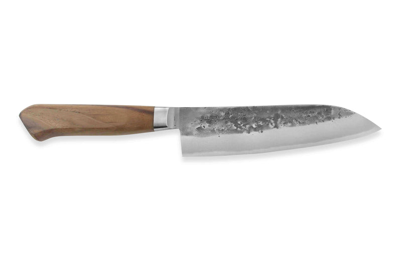 Couteau Santoku japonais artisanal Wusaki Nogami BS2 17cm manche en noyer
