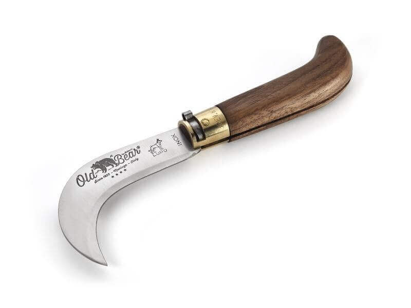 Couteau serpette artisanale Old Bear manche noyer avec virole