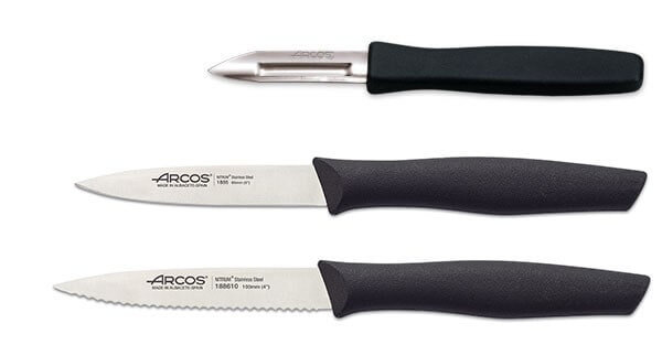 Set 2 couteaux + 1 éplucheur Arcos Nova acier NITRUM manche noir