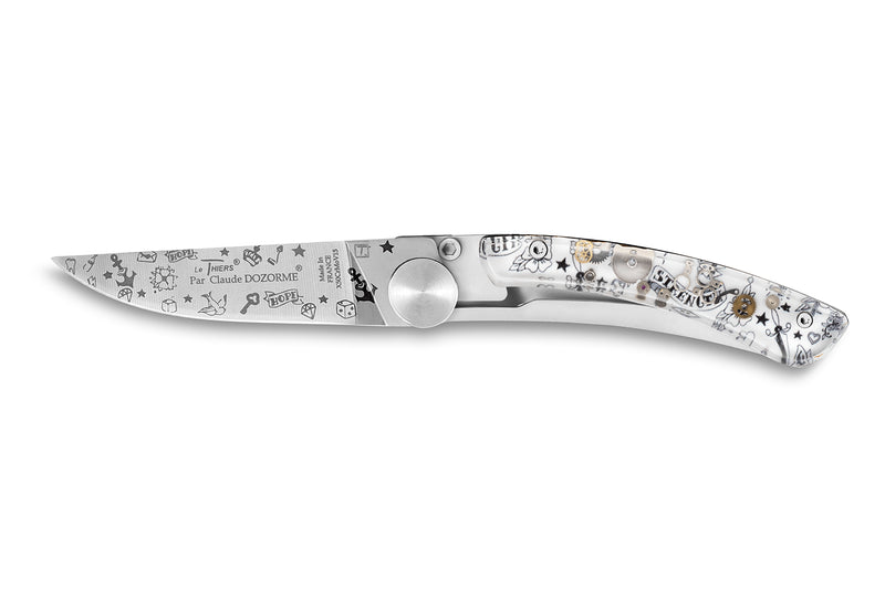 Couteau pliant Le Thiers Liner Lock Claude Dozorme décor old school 10,5cm