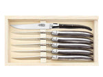 Coffret 6 couteaux Laguiole Arbalète G.DAVID 21cm inox manche façon corne noire mitre inox
