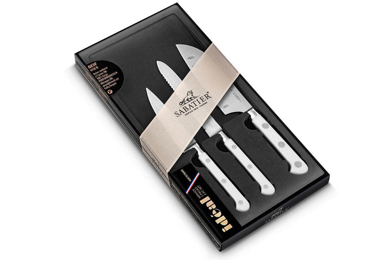 Coffret 3 couteaux Sabatier Toque Blanche Office + Universel + Mini Santoku