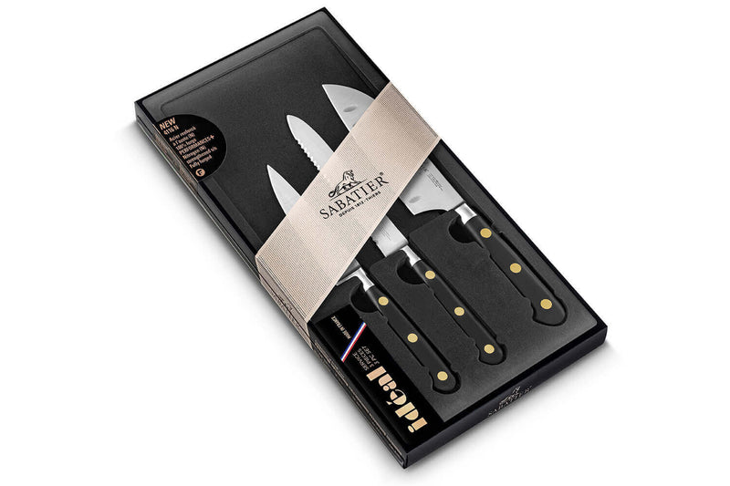Coffret 3 couteaux Sabatier Idéal Inox rivets laiton Office + Universel + Mini Santoku