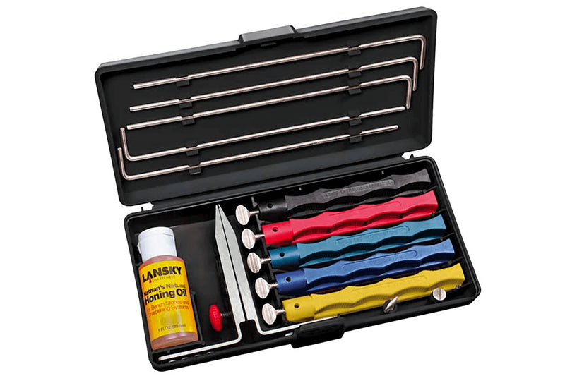 Kit d'aiguisage Lansky 5 pierres + huile + étrier