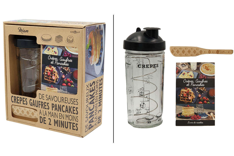 Coffret cadeau Cookut Shaker crêpes, pancakes + gaufres - 1 shaker + 1 tartineur + 1 livre recettes