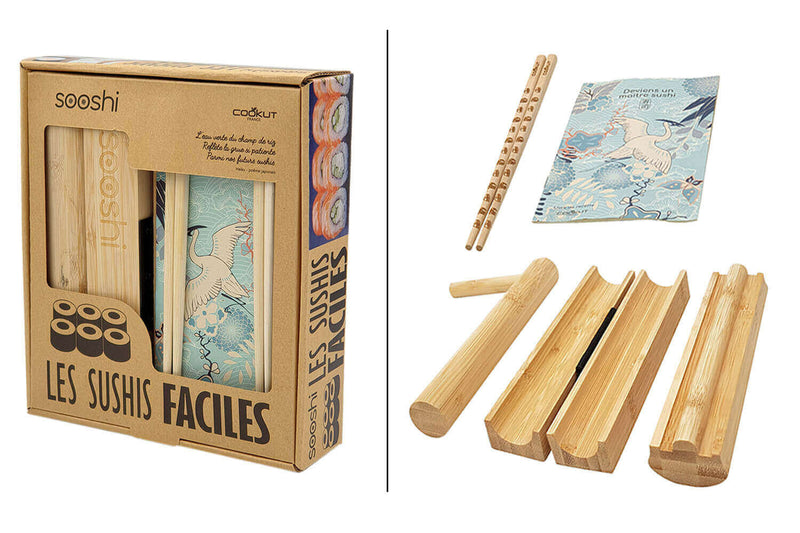 Coffret cadeau Sooshi Cookut 1 appareil à sushi/maki + 4 baguettes + 1 livre de recettes