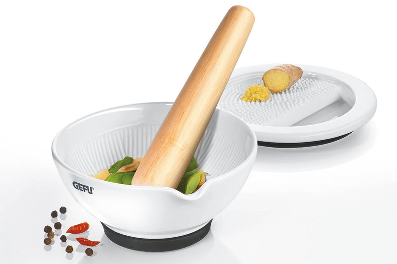 Mortier en porcelaine Gefu Suri avec râpe intégrée - Diamètre 13,5cm
