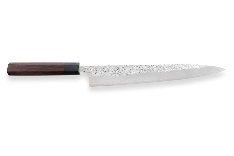 Couteau sujihiki japonais artisanal martelé Yu Kurosaki Shizuku 27cm acier SG2