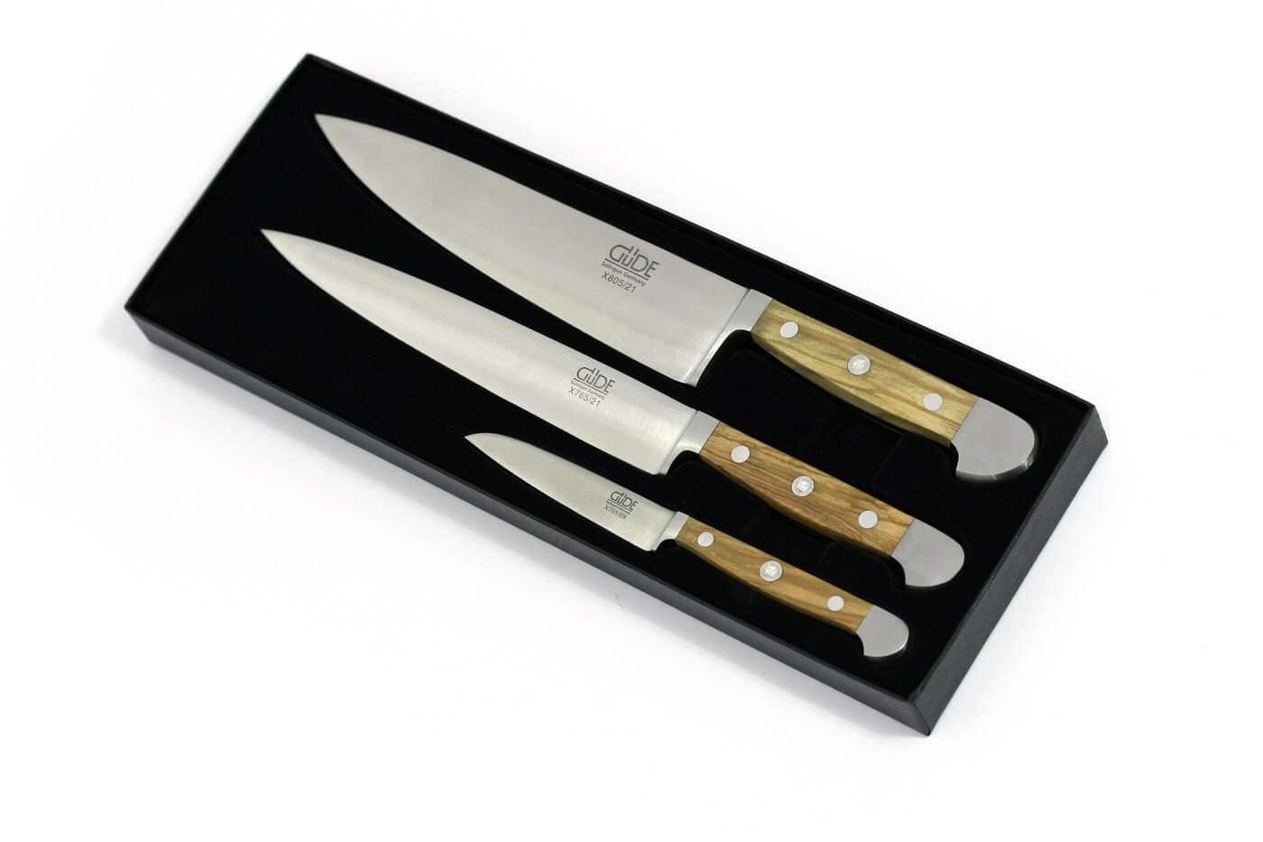 Coffret Güde 3 couteaux forgés Alpha Olive