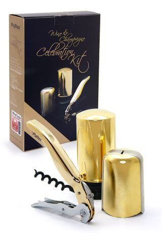 Coffret tire bouchon vin et champagne Pulltex 3 pièces - Or
