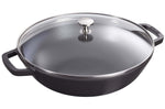 Wok en fonte Staub 30cm avec couvercle en verre + grille - Noir
