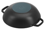 Wok en fonte Staub 30cm avec couvercle en verre + grille - Noir