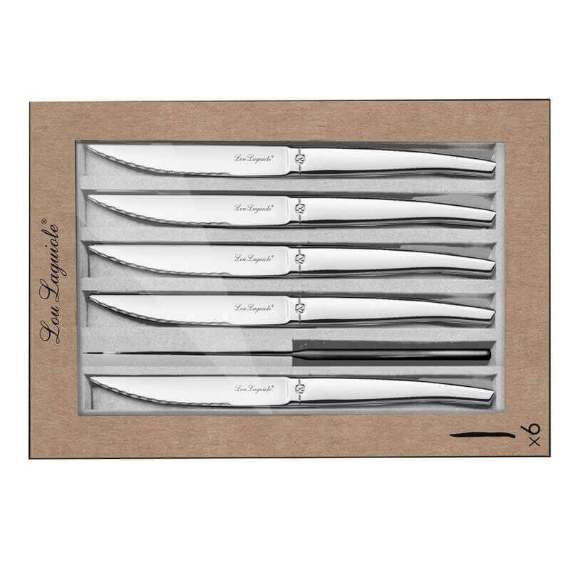 Coffret 6 couteaux à steak dentelés LOU LAGUIOLE Jet tout inox