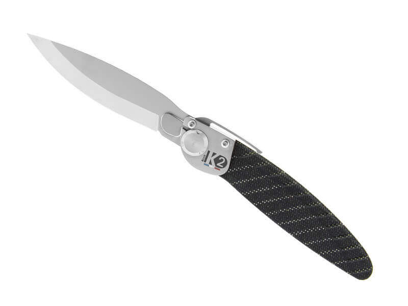 Couteau pliant K2.13M manche acier décor imprimé 3D rayures 11,5cm