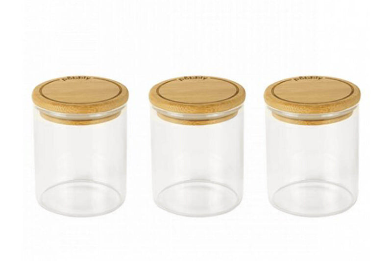 Set de 3 pots en verre Pebbly avec couvercle bambou pour épices et condiments - 190ml