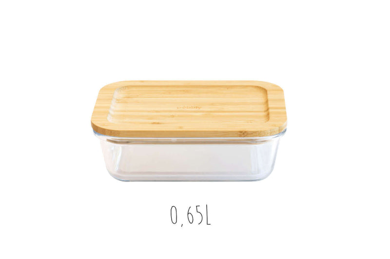 Boîte de conservation rectangulaire en verre Pebbly avec couvercle en bambou - 0,65 l