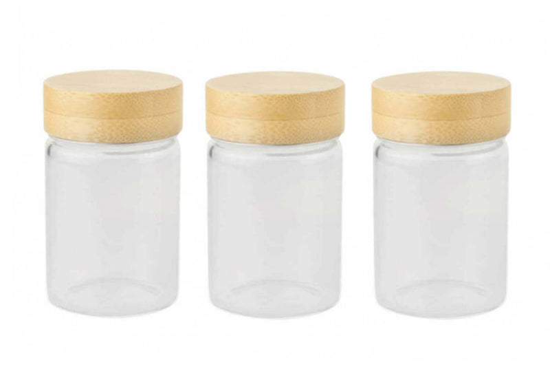 Set de 3 pots en verre Pebbly avec couvercle à vis en bambou - 75ml
