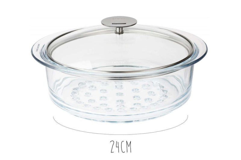 Cuit vapeur en verre Cristel avec couvercle - 24cm