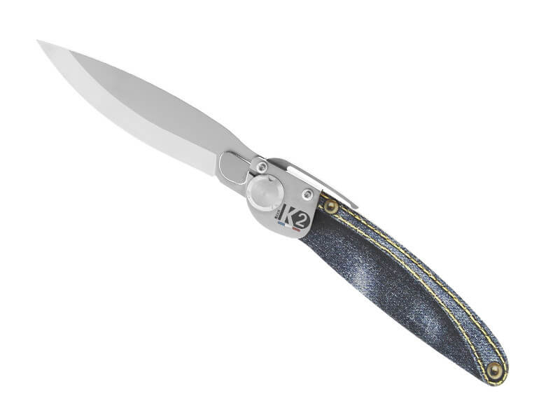 Couteau pliant K2.15M manche acier décor imprimé 3D jean 11,5cm
