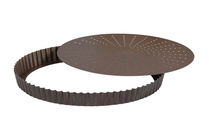 Tourtière ronde cannelée perforée Gobel anti-adhérent fond mobile - 28cm