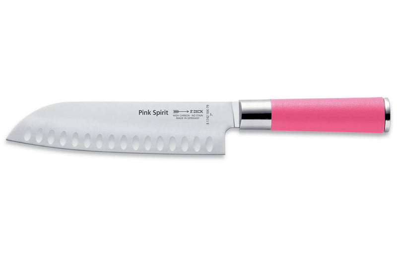 Couteau santoku Dick Pink Spirit lame alvéolée 18cm manche rose
